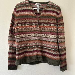 Womens Tiara International Full Zip Sweater Size S Fair Isle Boho Cabincore